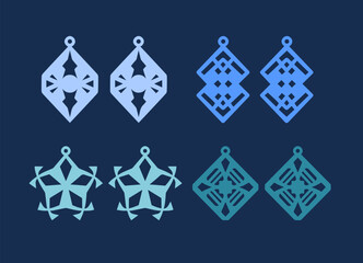 A collection of Earrings templates with geometric shapes. Isolated stencils pattern suitable for handmade work, laser cutting and printing. Jewelry Template.