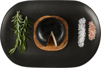 Plexiglas foto achterwand Sweet and herbs on black tray © vectorfusionart