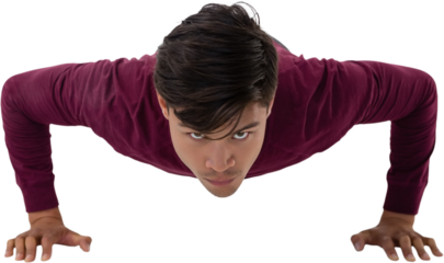 Portrait of man doing push ups