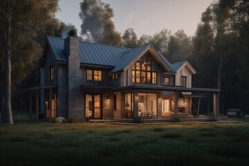 Obraz premium Modern Farmhouse Mansion with Chic Design