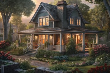 Fototapeta na wymiar Cozy Cottage Home with Charming Details