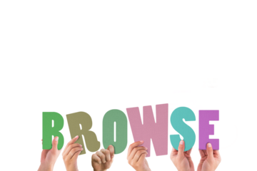 Colorful alphabet spelling browse held up by people 