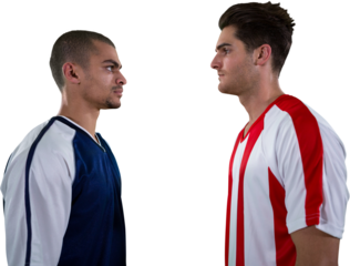 Two rival football player looking at each other