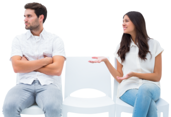 Brunette pleading with angry boyfriend