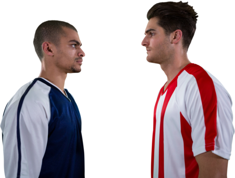 Two rival football player looking at each other