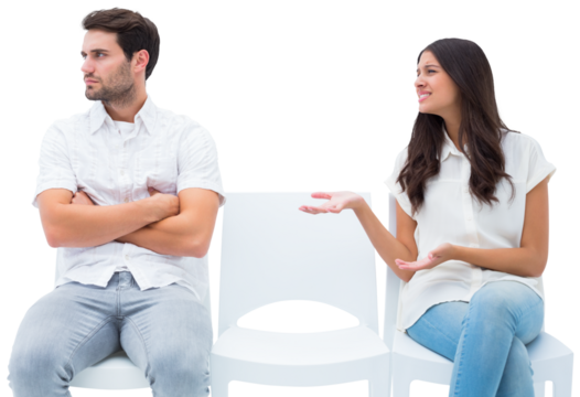 Brunette pleading with angry boyfriend