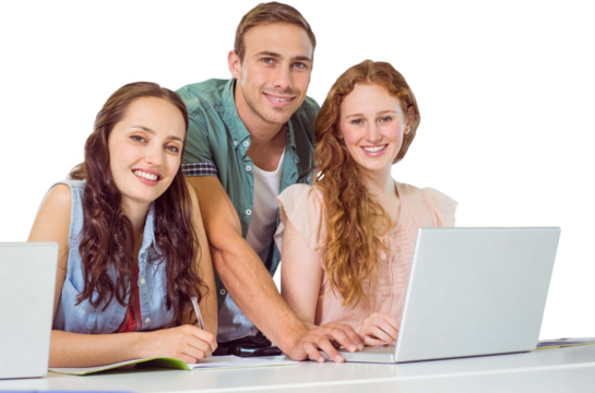 Fashion students using laptop