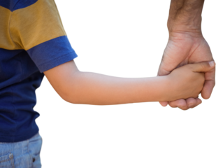 Close-up of father holding hand's son 
