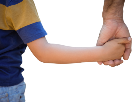 Close-up of father holding hand's son