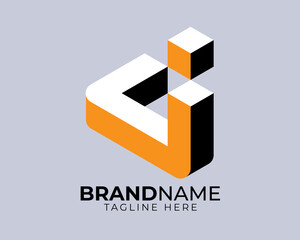 initial letter of DJ I L as 3d geometric shape in flat color rendering