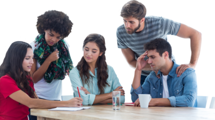 Young colleagues in discussion at office