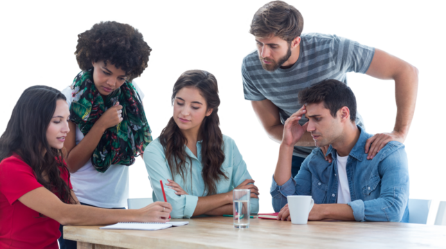 Young colleagues in discussion at office