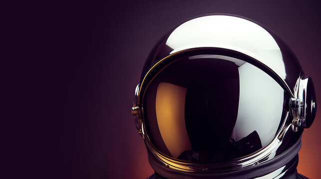 Detail of an astronaut helmet with shiny glass and metal surface reflections - Generative AI