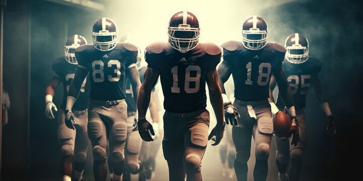 Game On: American Football Players Ready for Kickoff Going to Play Their Match. Generative AI