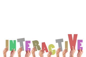 Colorful alphabet spelling interactive held up by people 