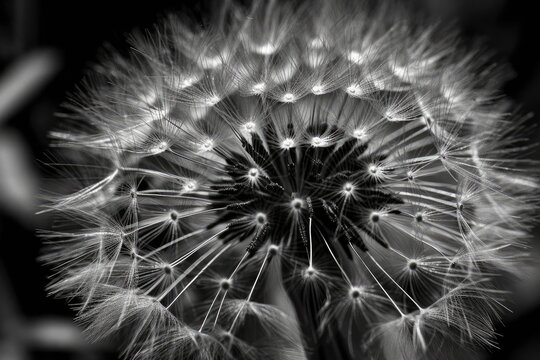 Dandelion macro pictures in both color and black and white. Generative AI