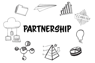 Partnership text amidst various vector icons