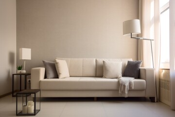 interior room beige living room space stylish architecture light design apartment. Generative AI.