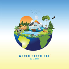 Geography and Biodiversity of the Earth,  world wildlife by Animal on earth, wildlife concept, environment day, World Habitat wildlife day, world day of endangered species, Forest and biodiversity - obrazy, fototapety, plakaty