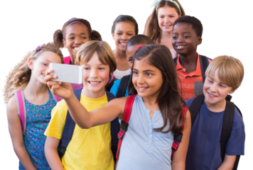 Cute pupils using mobile phone 