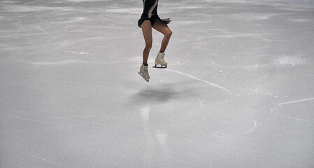 women's figure skating. Champion's training hard. - obrazy, fototapety, plakaty