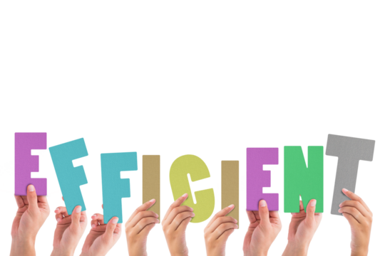 Colorful alphabet spelling efficient held up by people - Powered by Adobe