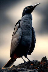 Little beautiful black bird. Generative AI