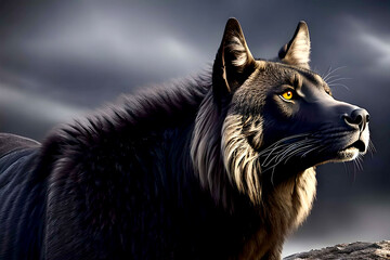 Big shaggy wolf. Generative AI