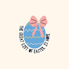 Obraz premium Easter textured egg with a bow. Happy Easter holiday concept for egg hunt design, print, social media, poster, postcard. Modern Flat Style