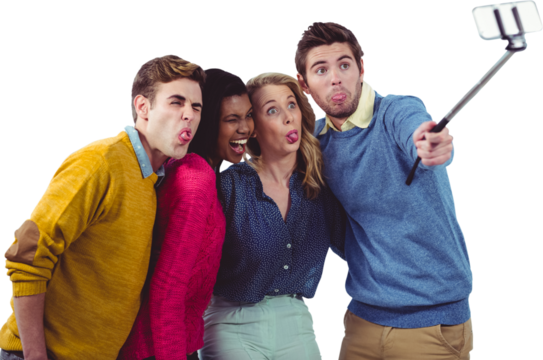 Smiling creative team posing for a selfie