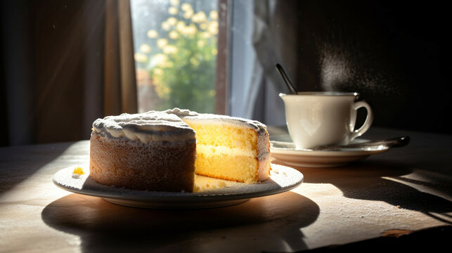 vanilla birthday cake with candles, new quality stock image food illustration desktop wallpaper design, Generative AI