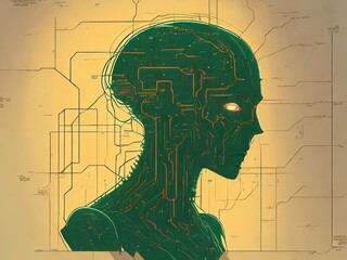Evil artificial intelligence, humanoid alien robot. Robot with Artificial Intelligence. Created with generative AI tools