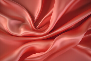 Obraz premium Coral colored silk satin background, texture, fabric, textile, material. Generative AI