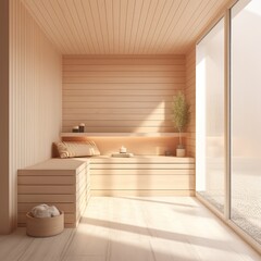 Naklejka na ściany i meble Empty Room Designed for Sauna Mockup Relaxation - generative AI