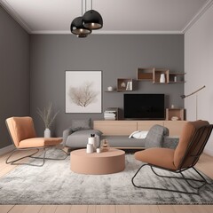  3D Rendering Room Interior Mockup Design Display - generative AI