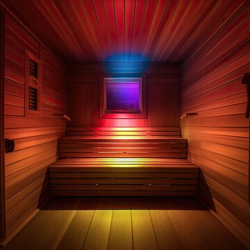 Sauna with Colored LED Lights for Relaxation - generative AI
