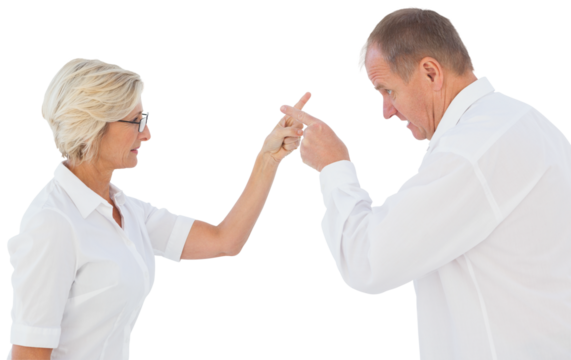 Angry older couple arguing with each other