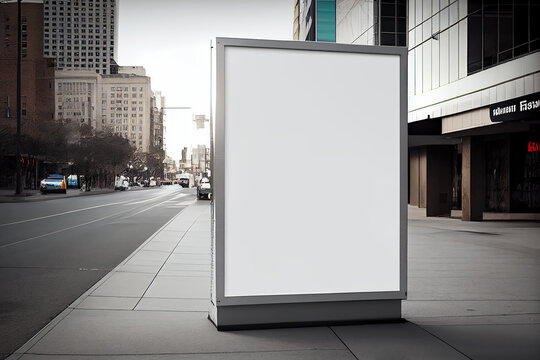 Blank mock up for outdoor advertising poster. Billboard on the street. Showcase window in a city. Template for your image. Generative Ai.