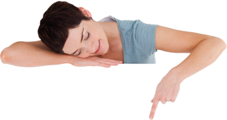 Woman pointing at blank space