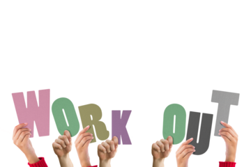 Colorful alphabet spelling work out held up by people