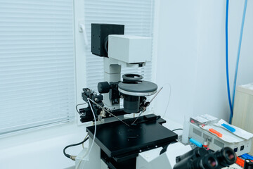 Modern multifunctional medical microscope, modern medical equipment.