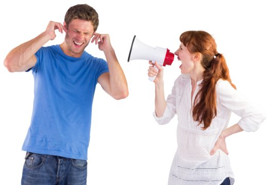 Woman shouting through a megaphone