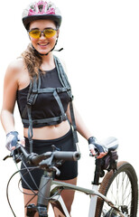 Portrait of smiling young woman with mountain bike