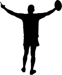 Full length image of rugby player holding ball