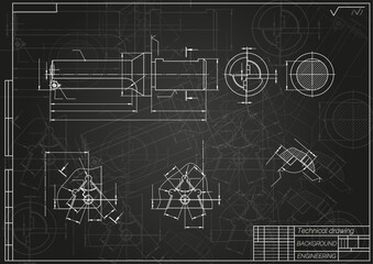Mechanical engineering drawings on light background. Tap tools, borer. Technical Design. Cover. Blueprint. Vector illustration.