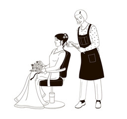 Fototapeta premium hairdresser makes the bride's hairstyle black and white illustration on transparent background