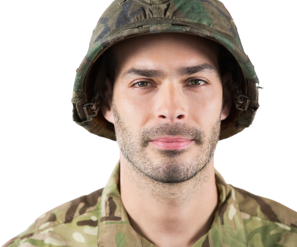 Close up of confident soldier in uniform