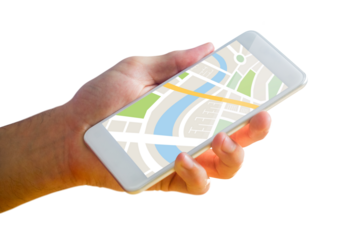 Man using map app on phone