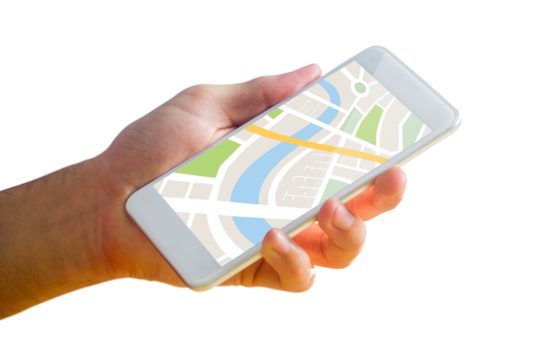 Man using map app on phone