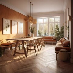 Fototapeta premium 3d render of a dining room created with Generative AI technology.
